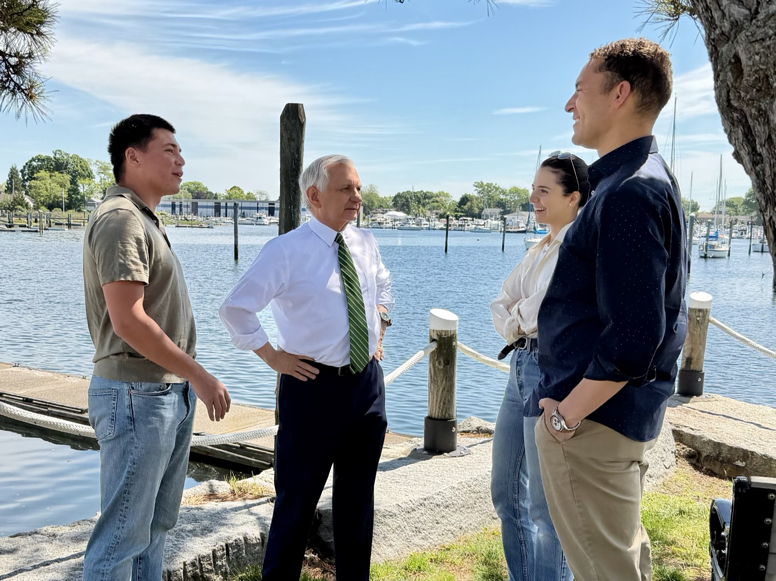 Jack Reed talking with Rhode Islanders at a marina